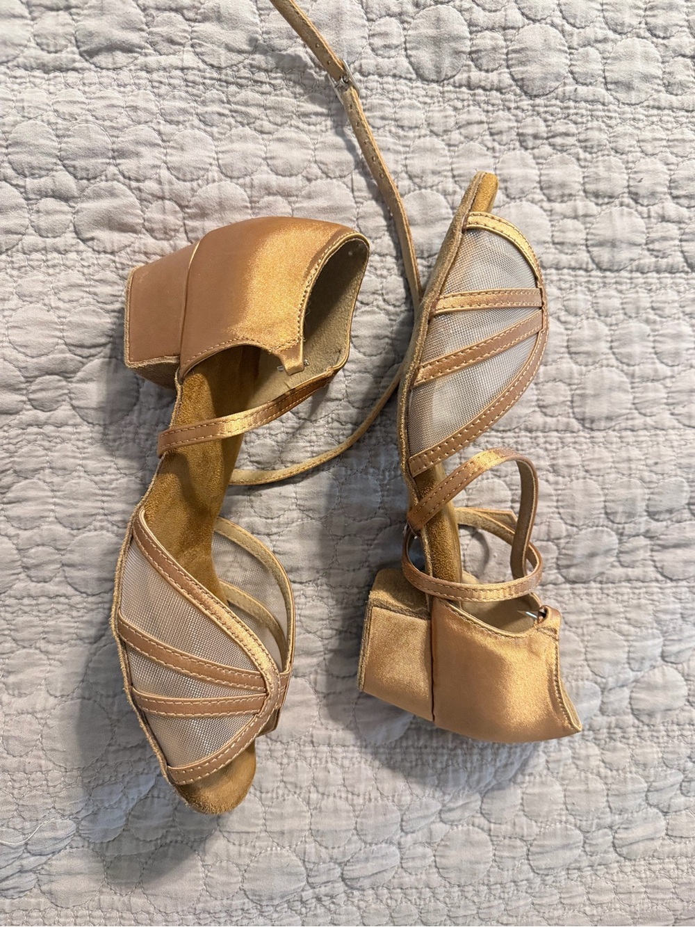 Tan Low Heel Dance Sandals with Ankle Strap - Picture 6 of 6